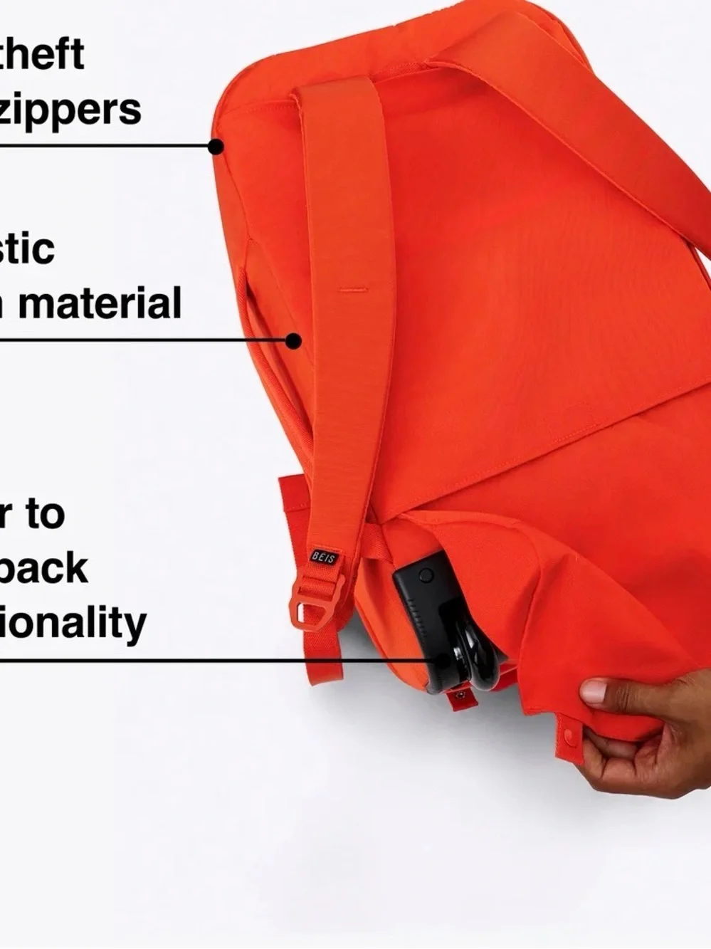 BÉIS summer travel bundle. Pro Hybrid Rolling Backpack & Travel Crossbody -Flame - Picture 10 of 10